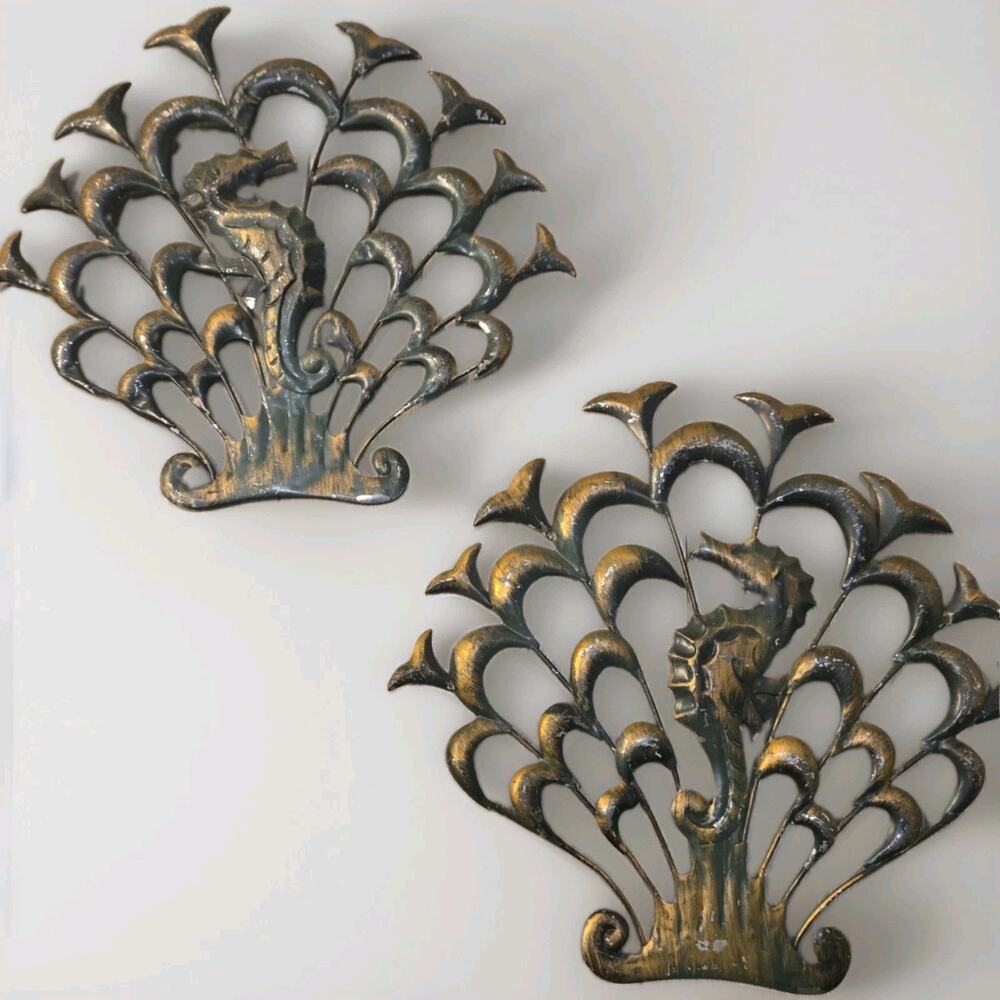Rare 1960s MCM Metal Seahorse Wall Art Made in Hong Kong 3D Nautical Decor